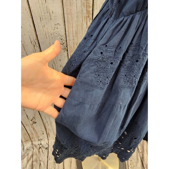 Gretchen Scott L Magnifico Dress Cotton Embroidered Navy Blue Tunic Shift EUC - Picture 7 of 9